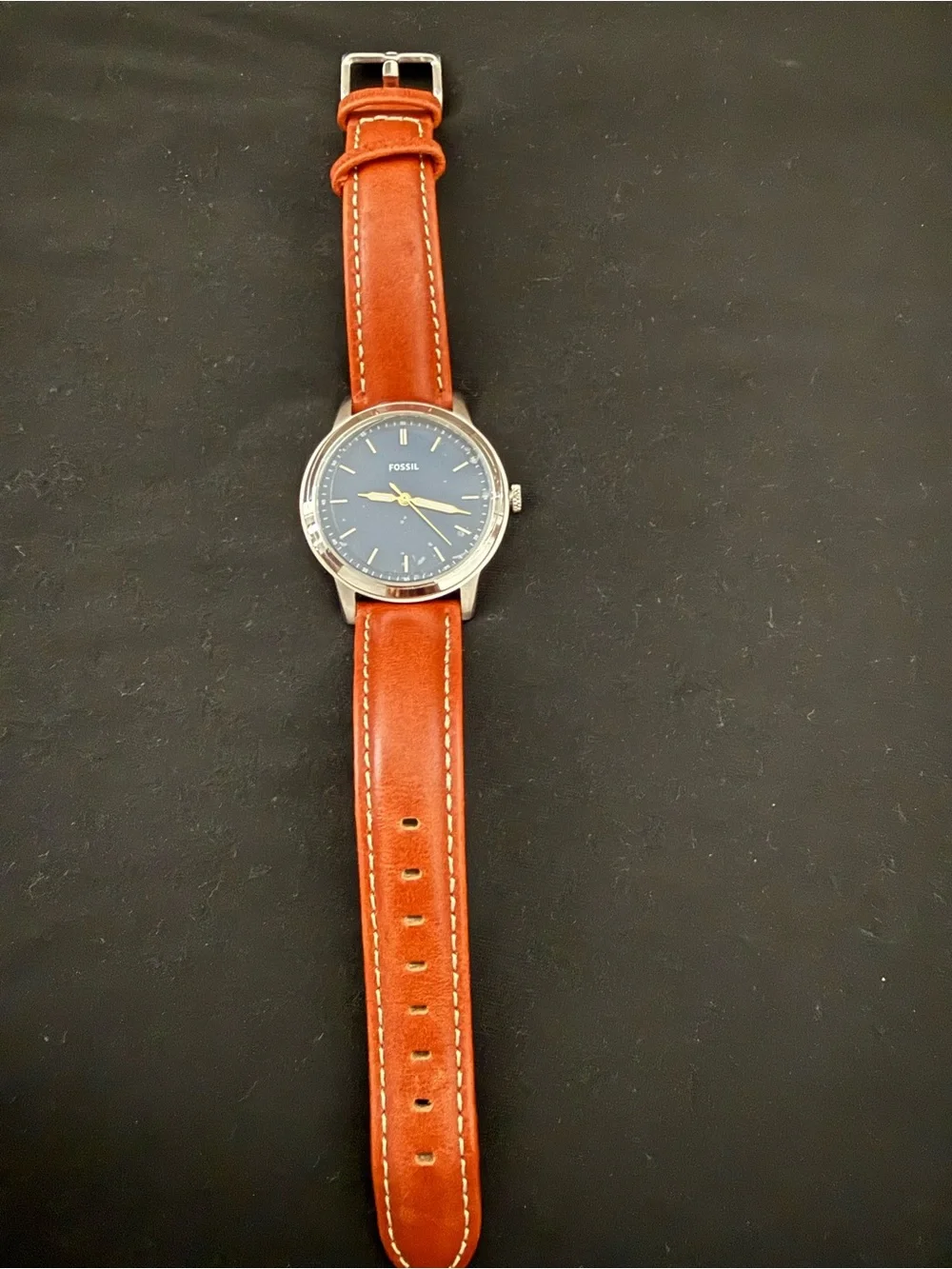 Fossil Men's Navy Dial Watch with Brown Leather Strap W/O Box